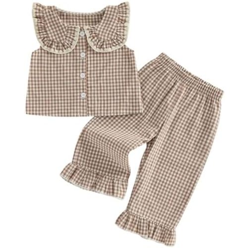 Toddler Baby Girl Clothes Summer Spring Baby Outfit Plaid Frill Trim Plaid Tank Tops Pants 12 18 24 Month 3T 4T