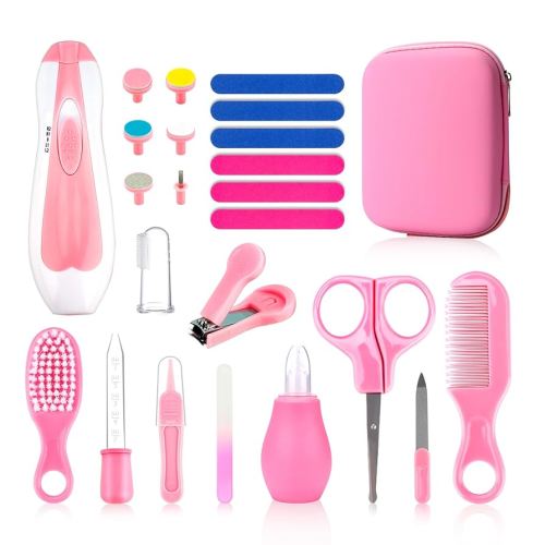 Baby Grooming Kit, Infant Safety Care Set with Hair Brush Comb Nail Clipper Nasal Aspirator,Baby Essentials Kit for Newborn Girls Boys, Pink-24- in-1