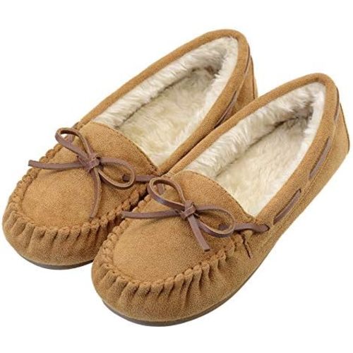 Vonair Women's Moccasin Slippers Micro Suede Warm Faux Fur Pile Lined Lace-Up Cozy Bow Indoor & Outdoor Moccasins Slip On Loafers Shoes for Women
