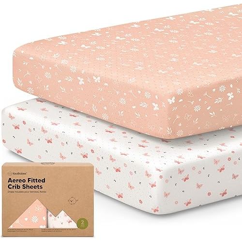 KeaBabies 2-Pack Fitted Crib Sheets for Boys, Girls, Baby - Soft Bamboo Viscose Cotton, 52x28 Standard Crib Mattress Sheets, Toddler Bed Mattress Cover, Gender Neutral,Breathable,Durable (Butterflies)