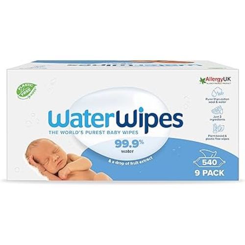 WaterWipes Baby Wipes 9x60 Pack Sensitive Newborn Biodegradable Unscented, 99.9% water (540 Wet Wipes), White (Packaging may vary) : Amazon.co.uk: Baby Products