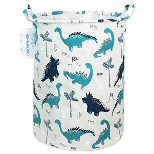 LANGYASHAN Laundry Basket Canvas Fabric Collapsible Organizer Basket for Storage Bin Toy Bins Gift Baskets Bedroom Clothes Children Nursery Hamper (Full dinosaur)