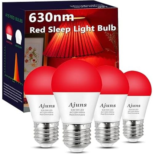 LED Red Sleep Light Bulb Dimmable, 100% Blue Light Blocking Bulb 630nm Promoting Melatonin Red Light Bulbs, A15 5W E26 Base Dim Light Bulbs for Bedroom, Baby Nursery,4 Packs