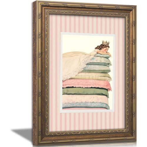 Vintage Gold Framed Princess Room Wall Art, Girl Crown Canvas Prints