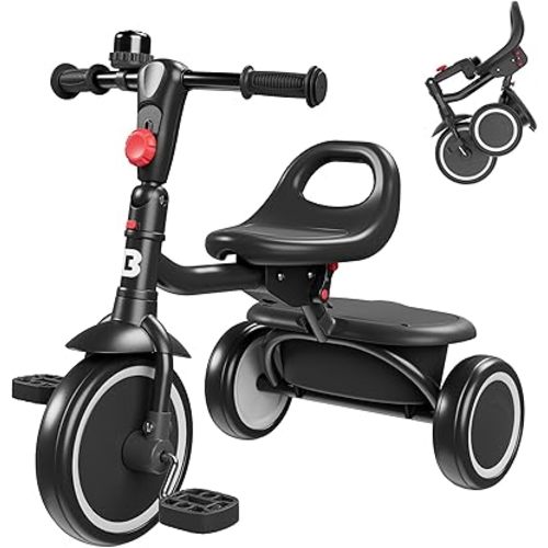 besrey Toddler Tricycle with Bell, Kids Tricycle Age 18 Months to 5 Years, Kids Trike, Toddler Bike for 1.5-5 Year Olds, Baby Trike, Gifts & Toys for Boys & Girls, Black