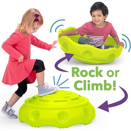 Simplay3 Two Sided Rock Around Wobble Disk and Climbing Dome for Toddlers and Kids - Rocking and Climbing - Indoor/Outdoor - Green, Made in USA