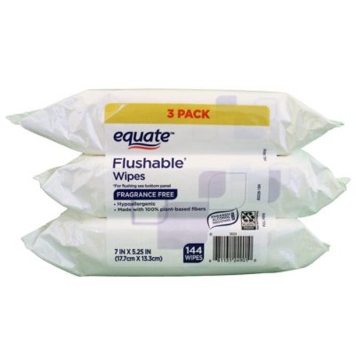 Equate Flushable Wipes, Fragrance Free, Value 3 Pack, 144 Total Wipes
