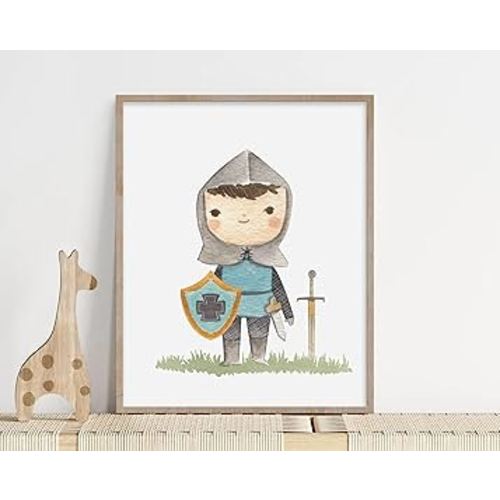 Generic Watercolor Knight, Boys Room Decor, Baby Boy Nursery Wall Print, Childrens Art, Kids Room Decor, Playroom Print, Fairy Tale, Shining Armor,83, White