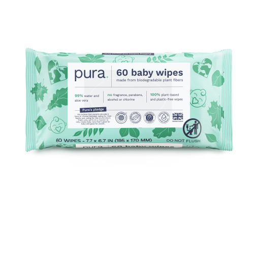 Pura Baby Wipes, Fragrance Free, Sensitive, EWG Verified, Plant-Based, 60 Count, Choose Your Count