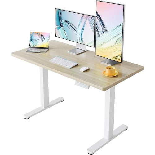 HUANUO 43 x 24 inch Electric Standing Desk Adjustable Height, 4 Memory Height Settings, Sit Stand Up Desk for Home Office & Computer Workstation, Light Walnut