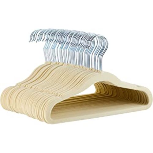 Amazon Basics Kids Velvet, Non-Slip 11.6" Clothes Hangers, 1 Count (Pack of 50), Beige
