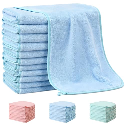 Hahafelt 6 Pack Blue Baby Burp Cloths for Boys and Girls Coral Fleece 20 x 10 Inch Super Soft Burp Cloths with Organza Bag for Newborn Sensitive Skin Essential