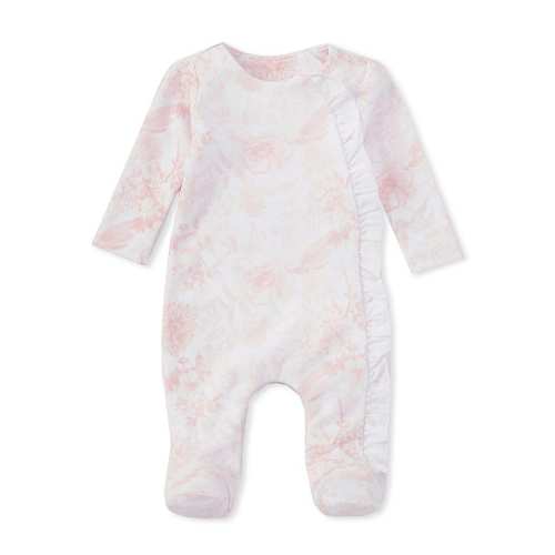 Edgehill Collection Baby Girls Preemie-9 Months Round Neck Long Sleeve Asymmetric Toile Print Footie Coverall