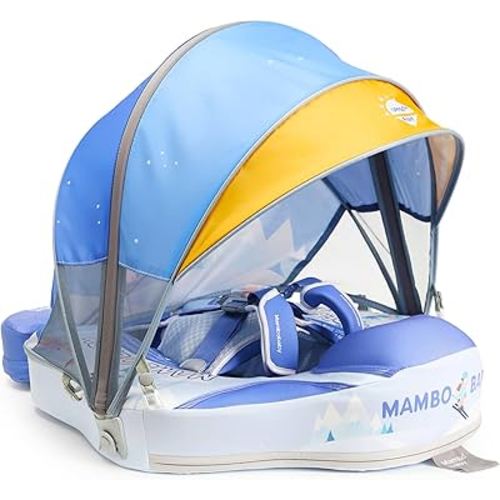 Baby Floats for Pool with Canopy Removable Sun Protection Canopy Mambobaby Float Non Inflatable Upgrade Add Tail Avoid Flip Waterproof Skin-Friendly Infant Swim Float 3-24 Months