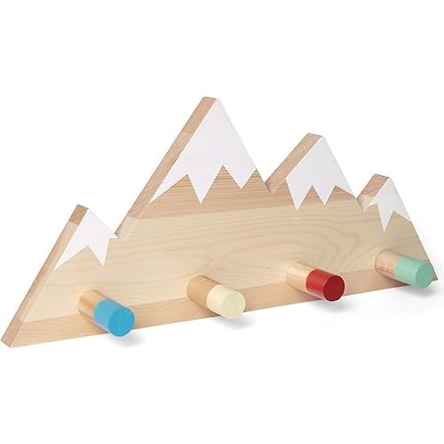 Mountain Wall Hooks - Woodland Nursery Decor - Wall Mount Organizer for Kids Coats & Towels with Colorful Hooks - Ideal Adventure Mountain Decor Baby Shower Gifts