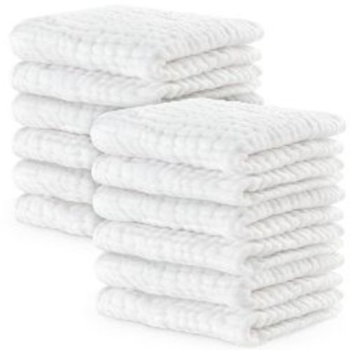 Baby Washcloths Muslin Cotton, Large 10”x10” by Comfy Cubs (White, Pack of 10)