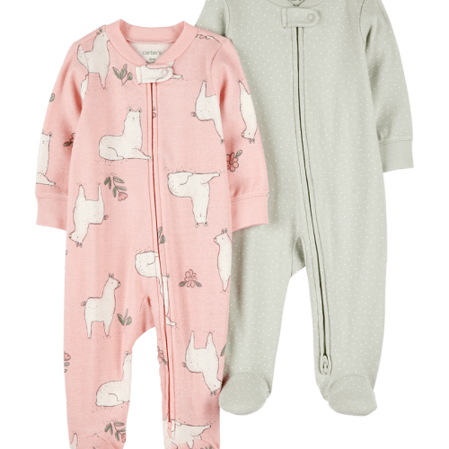 Pink/Green Baby 2-Pack 2-Way Zip Cotton Sleeper | Carter’s Oshkosh Canada