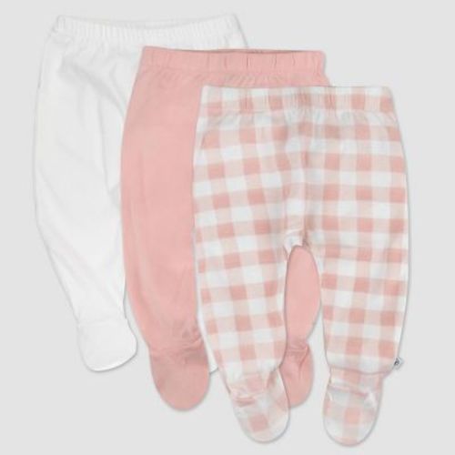 Honest Baby 3pks Buffalo Check Footed Harem Pants - Peach Orange 0-3m