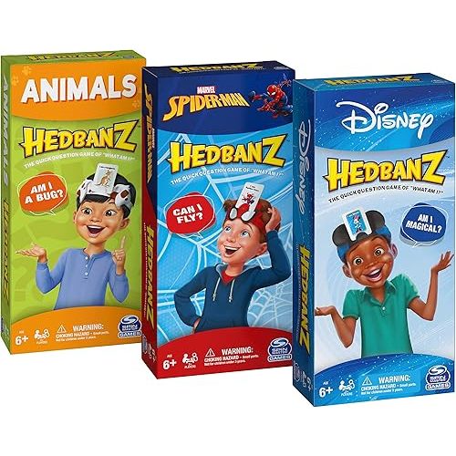 Hedbanz, Picture Guessing Board Game Bundle of Disney, Spiderman, Animals Family Game Night, for Adults & Kids Aged 6 and up