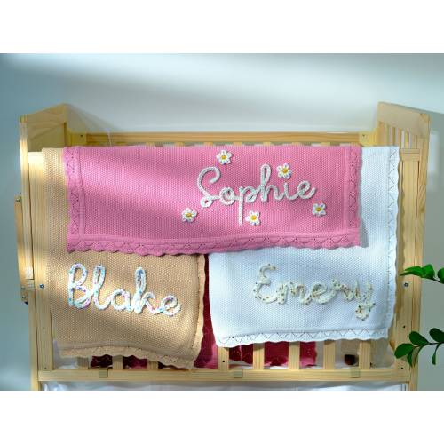 Hand Embroidered Name BaBy Blanket | Embroidery Gift for Baby Shower | Stroller Blanket | Monogrammed Newborn Baby Gift