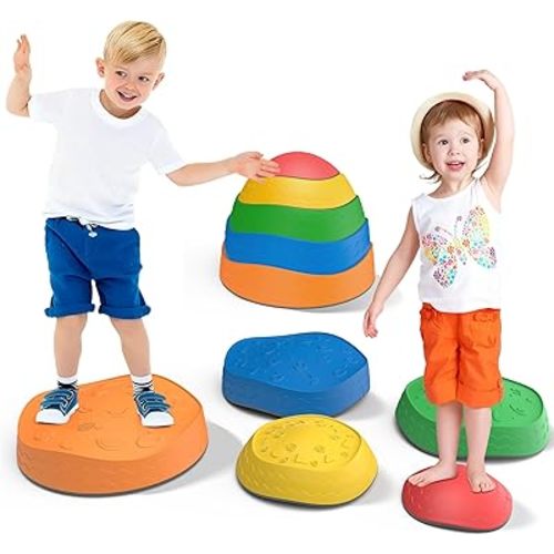 Stepping Stones for Kids - 5 Pack Non-Slip Balance Stepping Stones, Sensory Outdoor Toys for Toddlers Age 3-6, Garden Play Equipment for Promoting Toddler's Balance & Coordination Skills