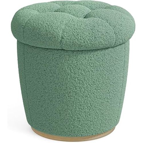 Round Ottoman with Storage, Upholstered Vanity Stool for Makeup, Ottomans Multifunctional Foot Rest Coffee Table for Living Room & Bedroom