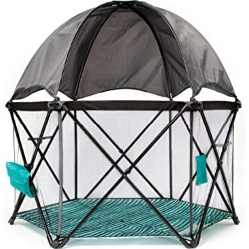 Baby Delight Go With Me Eclipse Mesh Portable Playard | Playpen | Sun Canopy | Indoor and Outdoor | Watercolor Stripe Base
