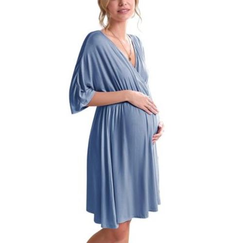 Ekouaer 3 in 1 Labor/Delivery/Hospital Gown Maternity Dress Nursing Nightgown Sleepwear for Breastfeeding - 1&2 Pack Lake Blue L
