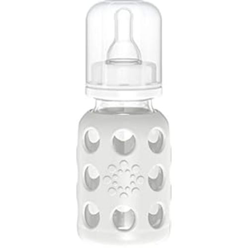 Lifefactory 4-Ounce BPA-Free Glass Baby Bottle with Stage 1 Nipple and Protective Silicone Sleeve, Stone Gray