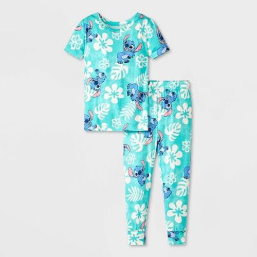 Toddler Girls' 2pc Lilo & Stitch Short Sleeve Viscose Snug Fit Pajama Set - Blue
