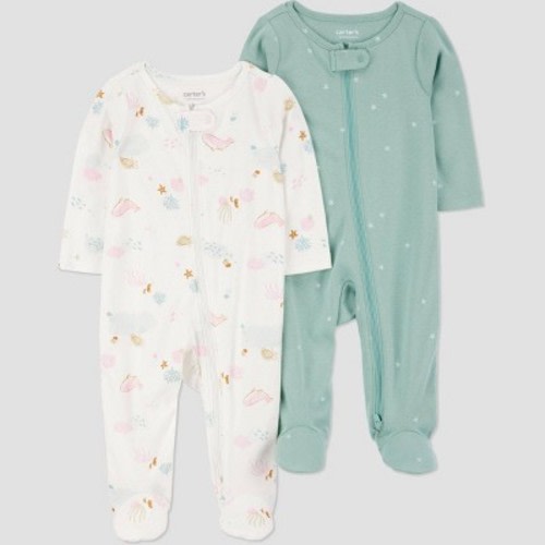 Carter's Just One You®️ Baby Girls' 2pk Sea Sleep N' Play - Sage/Ivory 3M