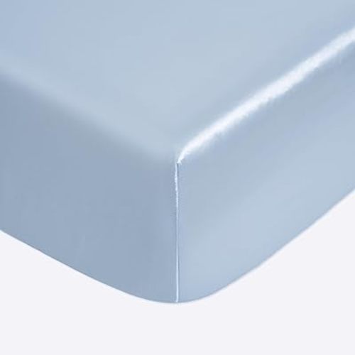 Silk Satin Fitted Crib Sheet, Soft and Silky Fitted Crib Mattress Sheet (52"x28"x8") for Standard Crib and Toddler Mattresses, Baby Blue