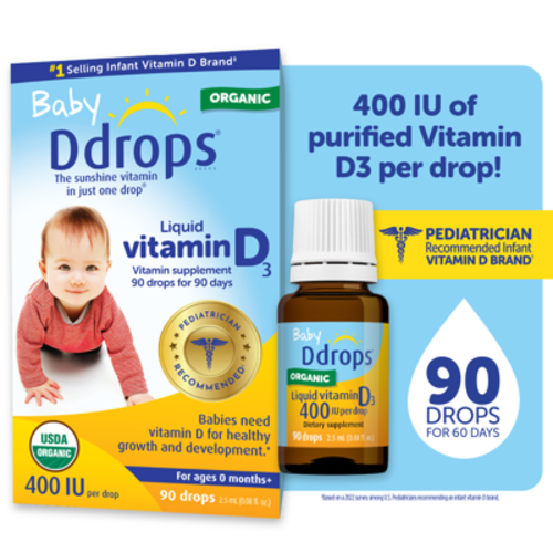 Baby Ddrops Organic Vitamin D3 Drops, 400 IU, Tasteless & Odorless, 0.08 fl oz