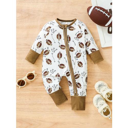 Baby Boy Long Sleeve Sleep Jumpsuit With Ball Design And Zipper | SHEIN USA