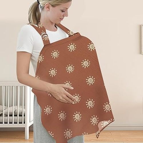 UHINOOS Nursing Cover for Mom Breastfeeding, Baby Privacy Nursing Covers Up Breathable Cotton with Ajustable Hoop for Mother (Brown)