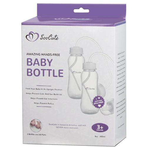 Hands-Free Baby Bottle - Anti-Colic Self Feeding 9 oz Baby Bottle Nursing System with Fast Flow Nipple/Teat 3m+ Infant (2 Bottles - Soo Cute)