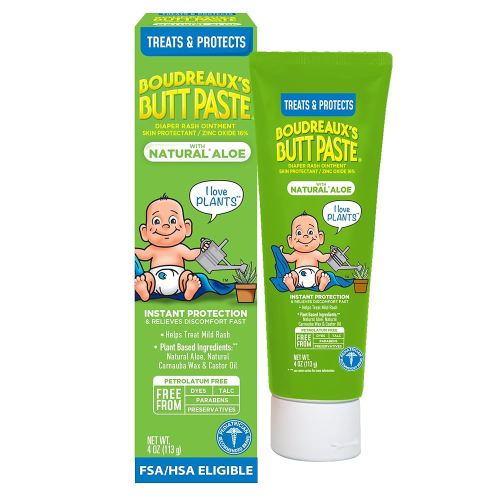 Boudreaux's Butt Paste with Natural* Aloe Diaper Rash Cream, Ointment for Baby, 4 oz Tube