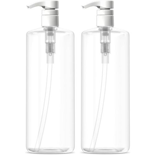 Bar5F Pump Bottle (2-Pack 32-Ounce 1-Liter) Empty for Shampoo Conditioner Body Wash Lotion BPA-Free Crystal-Clear