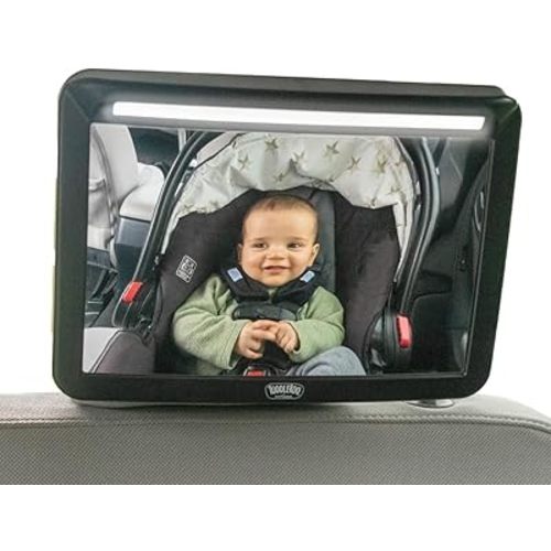 Toddleroo by North States On-the-Go Deluxe LED Baby Car Mirror, Wide View Shatterproof Acrylic Mirror with Light, Monitor Rear-Facing Seat, Crash Tested, Black