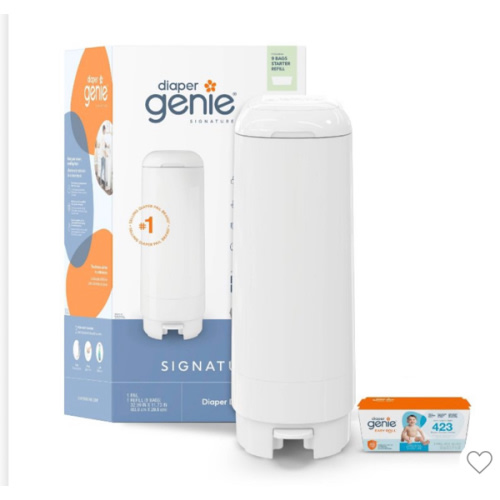 Diaper Genie Signature Pail Includes 1 Easy Roll Refill with 18 Bags | Holds Up to 846 Newborn-Sized Diapers Per Refill