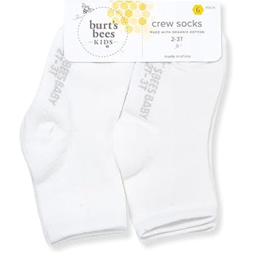 Burt's Bees Baby Unisex Baby Socks Ankle or Crew Height Made with Soft Organic Cotton, 6 Packs with Non-Slip Grips for Babies