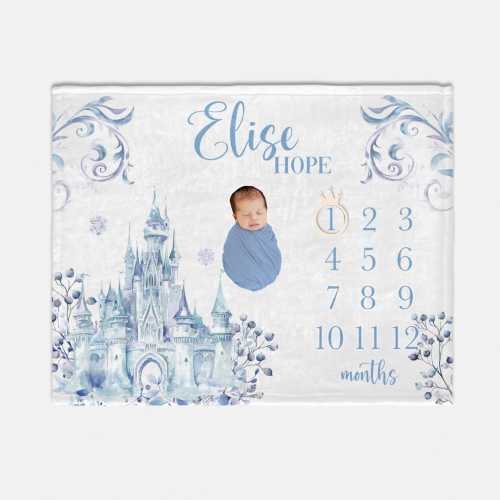 Ice Princess Milestone Blanket, Princess Girl Baby Milestone Blanket, Personalized Month Blanket, Baby Girl Blanket, Ice Princess Baby G99
