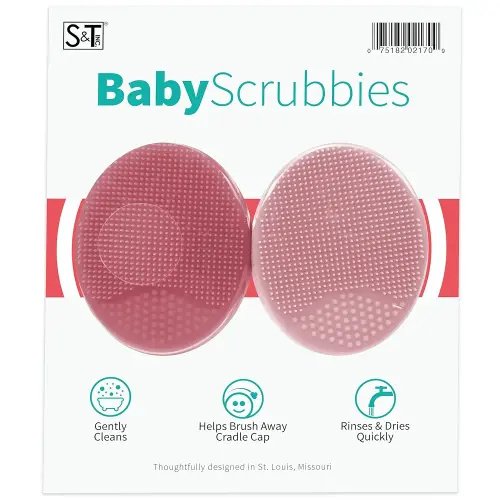 S&T INC. Exfoliating and Massaging Cradle Cap Bath Brushes for Baby, Silicone - 2 Inch x 2.5 Inch, Pink, 2 Pack