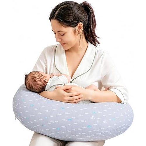 Nursing Pillow, Breastfeeding Pillows with Standard Size Removable Cover, Breast Feeding Pillow with Breathable Filling, Ergonomic Nursing Essentials for Bottle and Breastfeeding