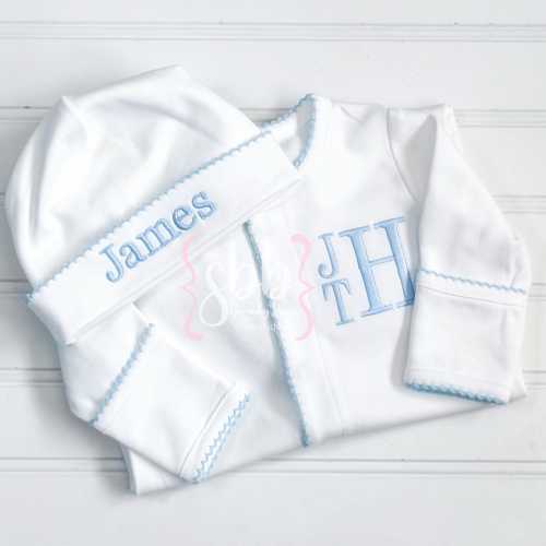 Baby Boy Coming Home Outfit, Monogrammed Footed Romper, Personalized Baby Gift, Baby Boy Monogrammed Footie, Organic Cotton, Newborn Footie
