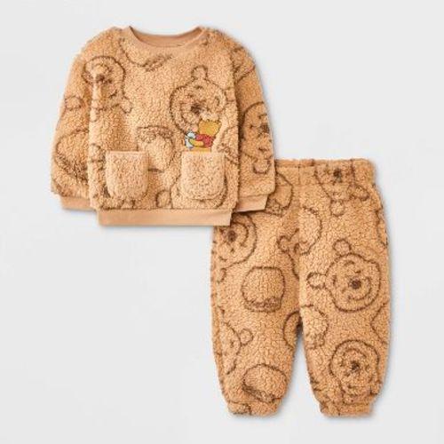 Baby Boys' 2pc Disney Winnie The Pooh Cozy Pullover & Pants Set - Tan 3-6M