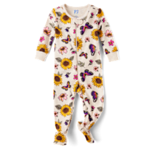 Baby And Toddler Girls Long Sleeve Sunflower Snug Fit Cotton Footed One Piece Pajamas - TAN | The Children's Place