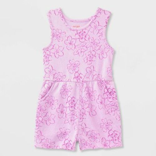 Toddler Girls' Adaptive Sleeveless Floral Romper - Cat & Jack™ Purple 2T: Cotton Blend, Lightweight, Pullover, Crotch Snap