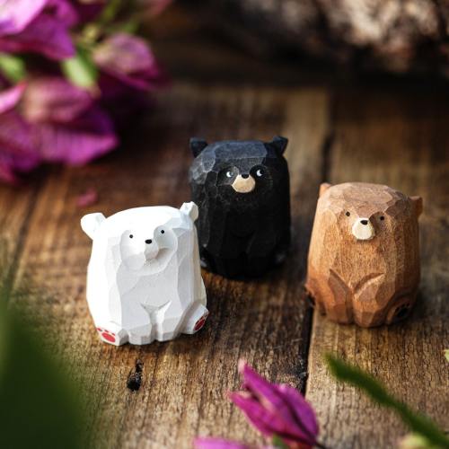 Miniature Wood Bears Hand Carved, Cute Father's Day Gift, Detailed Rustic Home Decor, Charming Woodland Animal Figurines