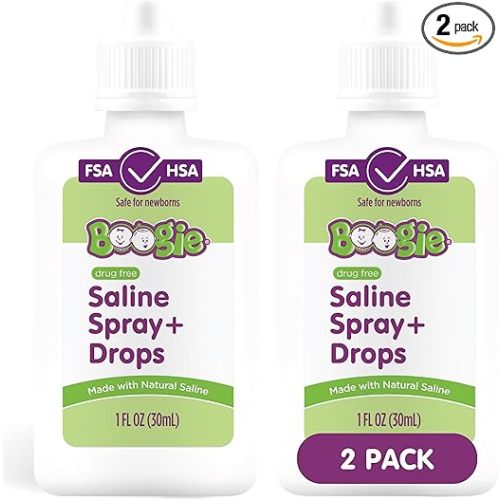 Boogie Baby Saline Nasal Spray and Drops, Allergy Relief, Nasal Spray Decongestant, FSA/HSA Eligible, Made with Natural Saline, 1 Ounce (Pack of 2)